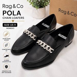 Rag & Co Pola Black Chain Loafers Women’s Size 9 Slip On Dress Flats